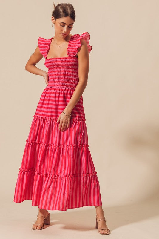 Pink & Red Stripe Maxi Dress