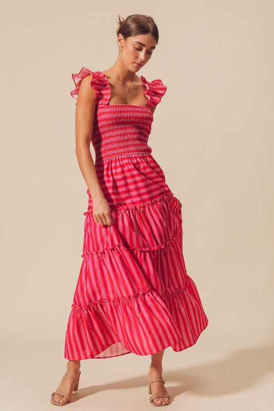 Pink & Red Stripe Maxi Dress