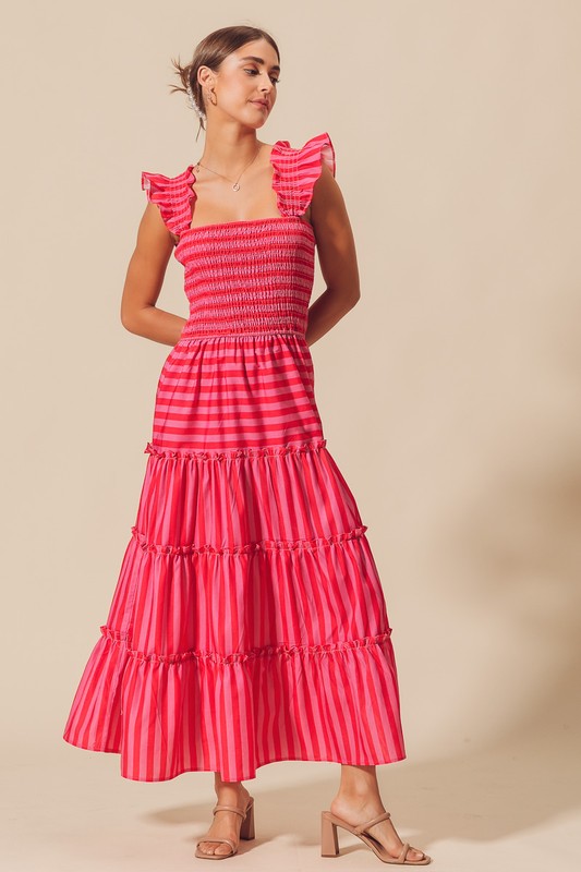 Pink & Red Stripe Maxi Dress