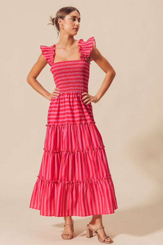 Pink & Red Stripe Maxi Dress