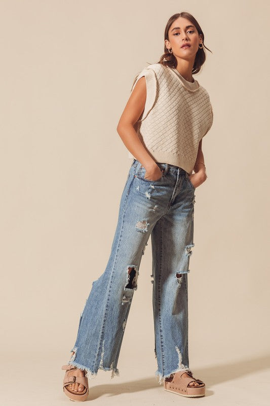 Mid Rise Denim Pants