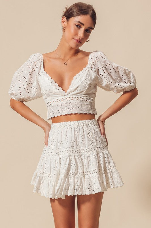 White Eyelet Top & Skirt Set