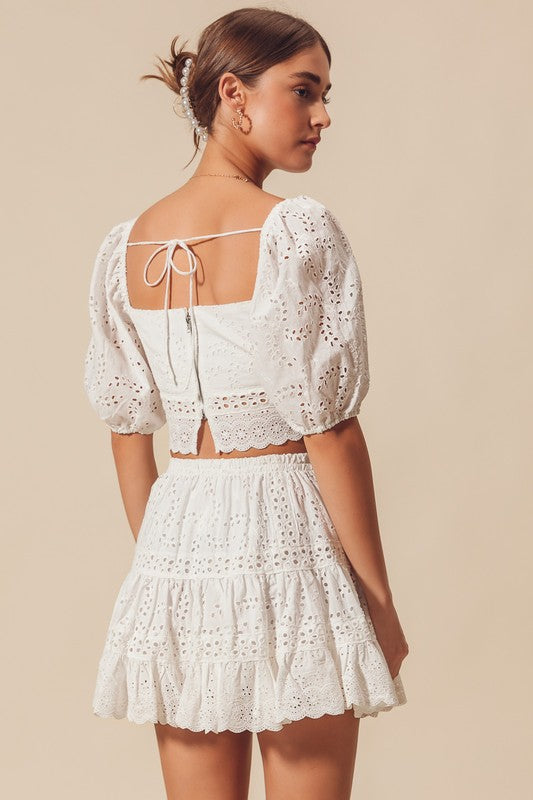 White Eyelet Top & Skirt Set