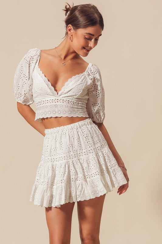 White Eyelet Top & Skirt Set