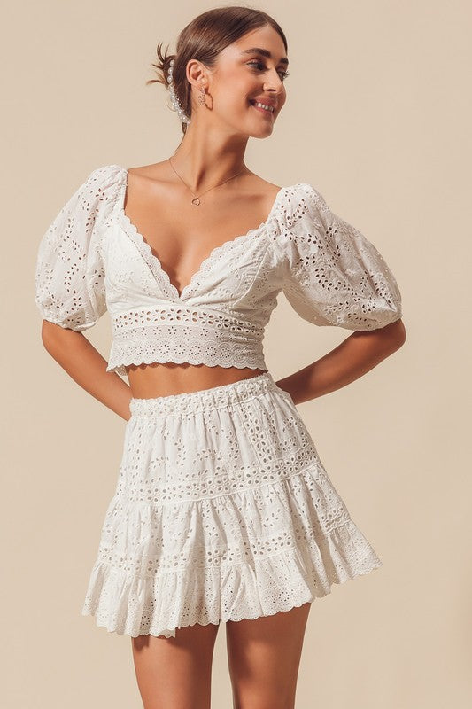 White Eyelet Top & Skirt Set