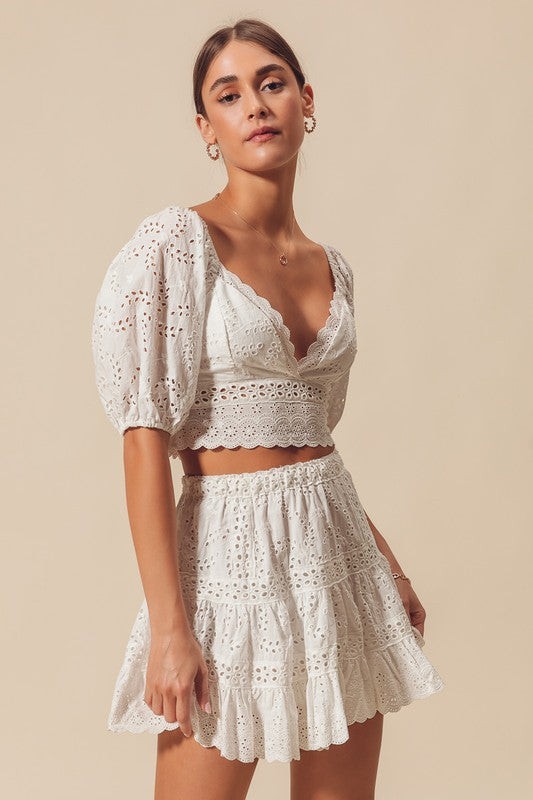 White Eyelet Top & Skirt Set