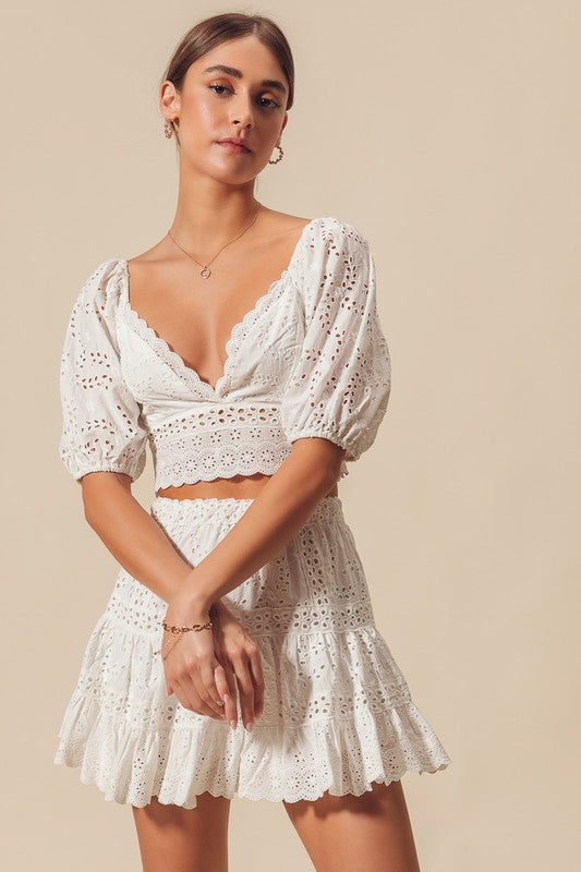 White Eyelet Top & Skirt Set