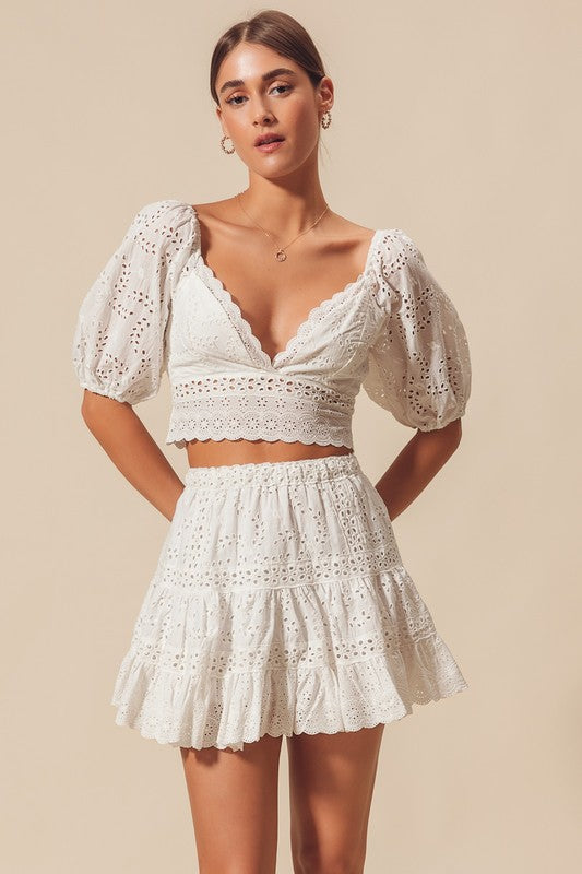 White Eyelet Top & Skirt Set