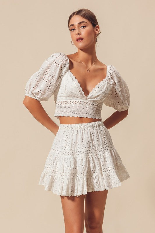 White Eyelet Top & Skirt Set