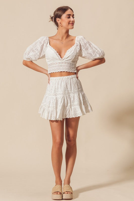 White Eyelet Top & Skirt Set