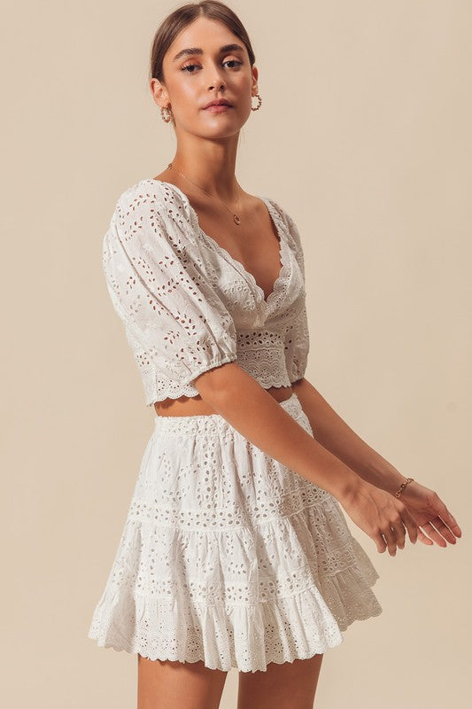 White Eyelet Top & Skirt Set