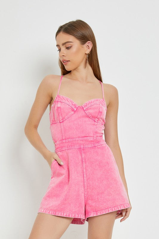 Pink Denim Romper