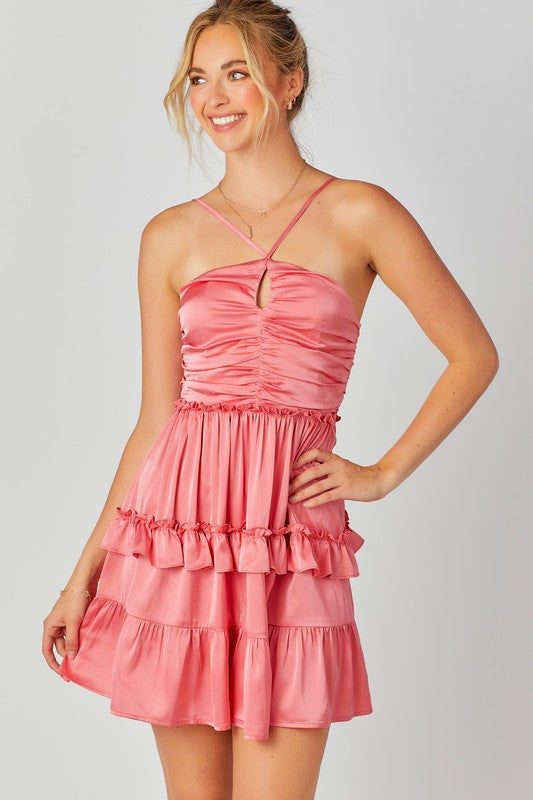 Coral Tiered Mini Dress