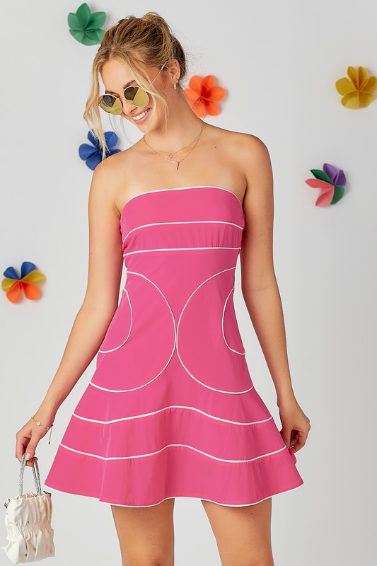 Pink Contrast Piping Detailed Mini Dress