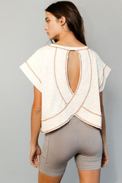 Tan Open Back Stitched Crop Top