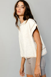 Tan Open Back Stitched Crop Top