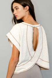 Tan Open Back Stitched Crop Top