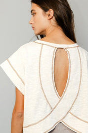 Tan Open Back Stitched Crop Top