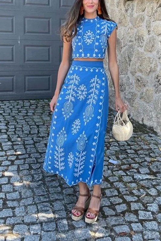 Blue Crop Top & Skirt Set