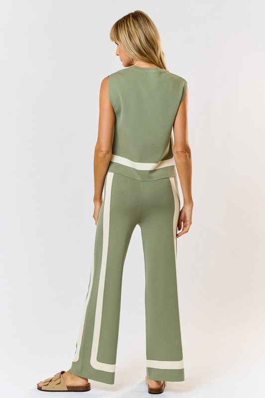 Sage Contrast Sweater Top & Pant Set