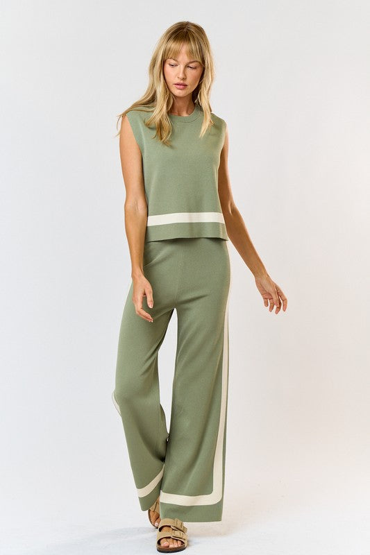 Sage Contrast Sweater Top & Pant Set