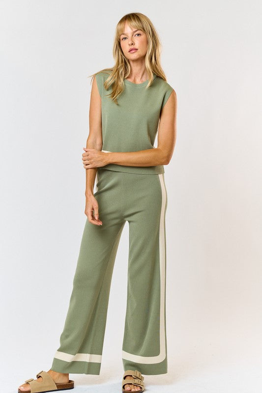 Sage Contrast Sweater Top & Pant Set