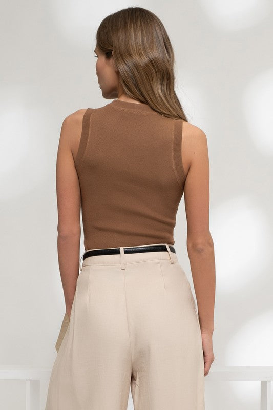 Brown Sleeveless Sweater Top