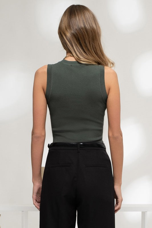 Army Green Sleeveless Sweater Top