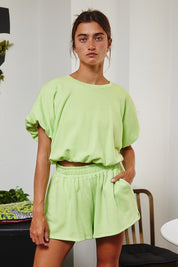 Lime Bubble Hem Terry Crop Top