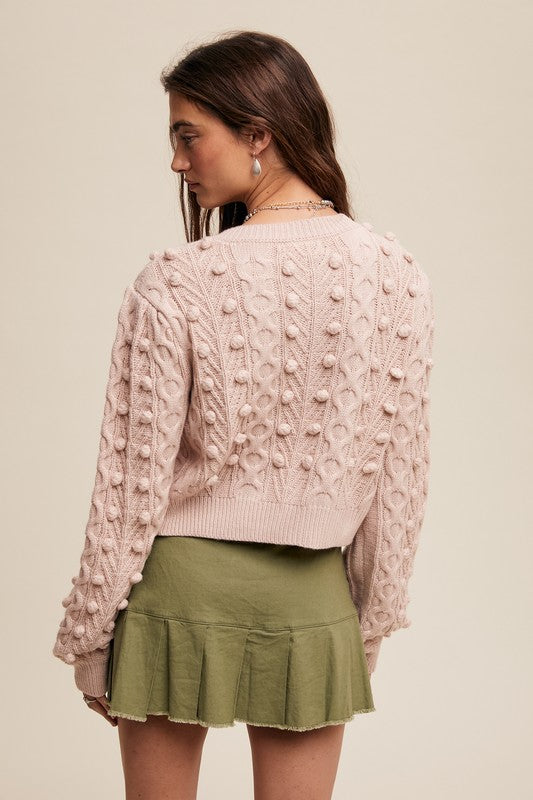 Pink Bow Tie Cable Knit Cardigan