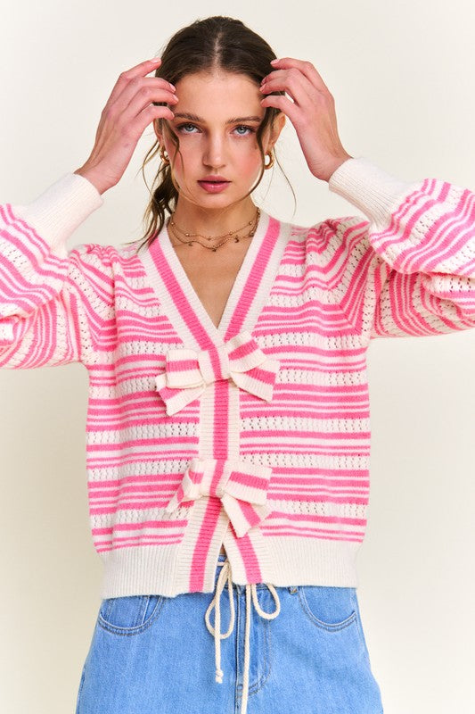 Pink Bow & Stripe Sweater