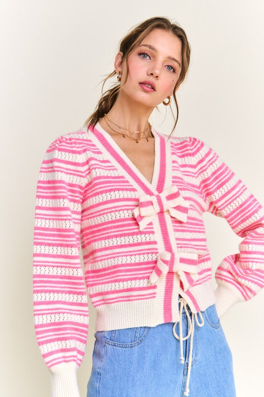 Pink Bow & Stripe Sweater