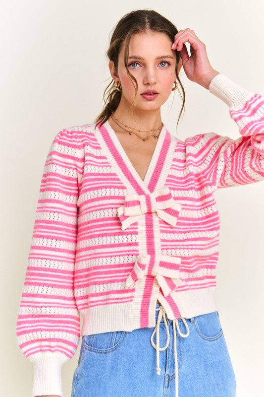 Pink Bow & Stripe Sweater