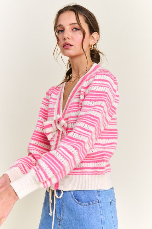 Pink Bow & Stripe Sweater