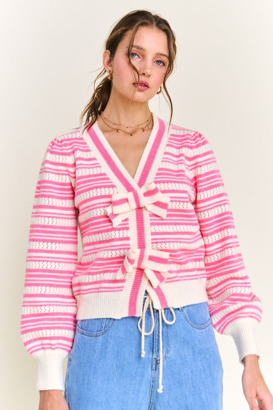 Pink Stripe Knit Cardigan