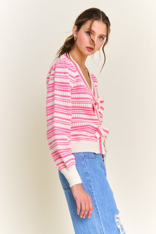 Pink Bow & Stripe Sweater