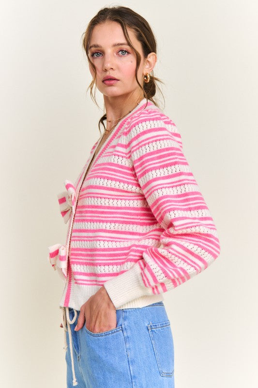 Pink Bow & Stripe Sweater