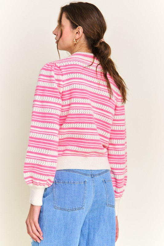 Pink Stripe Knit Cardigan