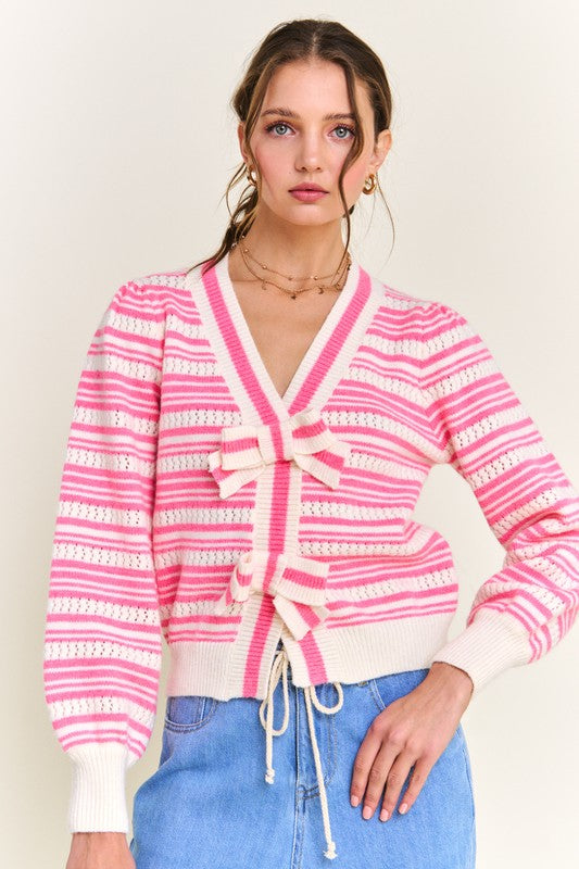 Pink Bow & Stripe Sweater