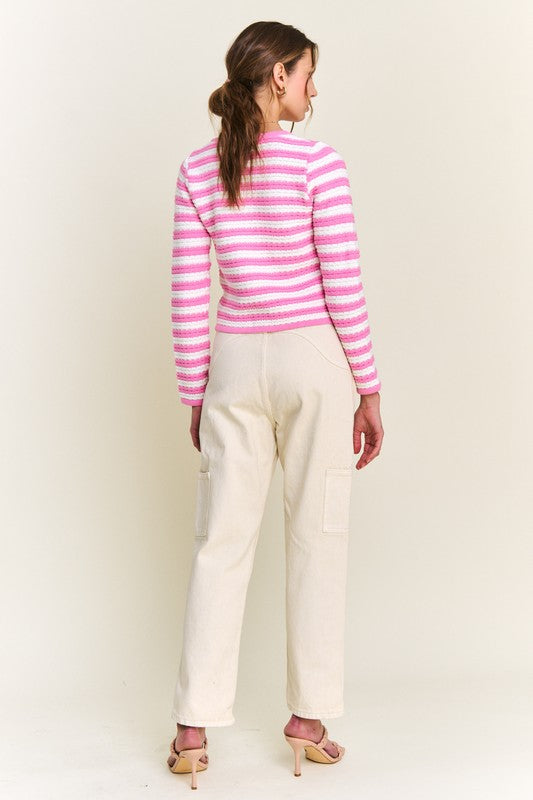 Pink Stripe Detail Cardigan