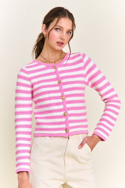 Pink Stripe Detail Cardigan