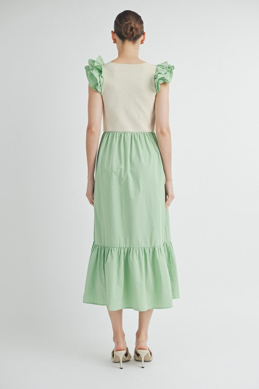 Green Flutter Sleeve Dress