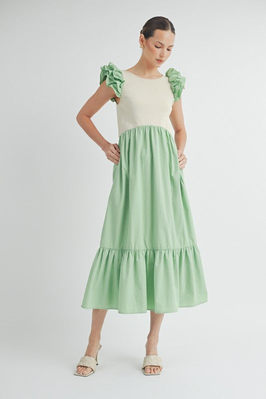 Green Flutter Sleeve Dress