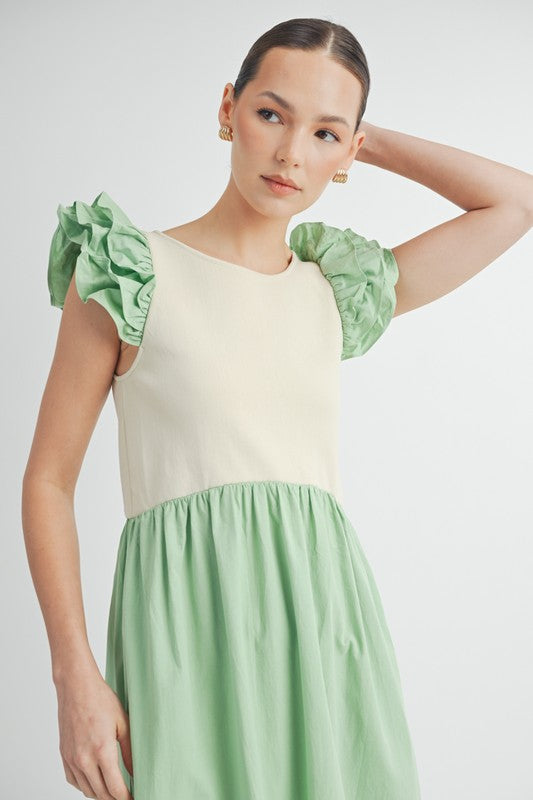 Green Flutter Sleeve Dress