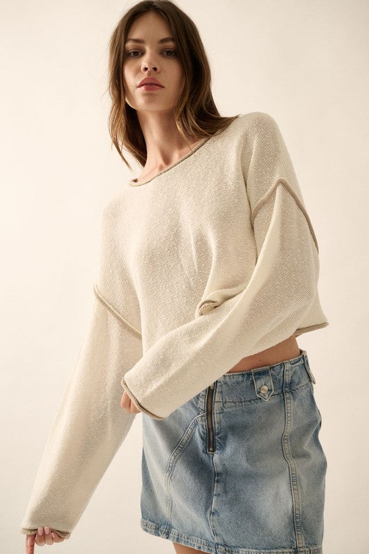 Cream Loose Knit Seam Crop Sweater