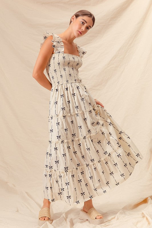 White Bow Ribbon Maxi Dress