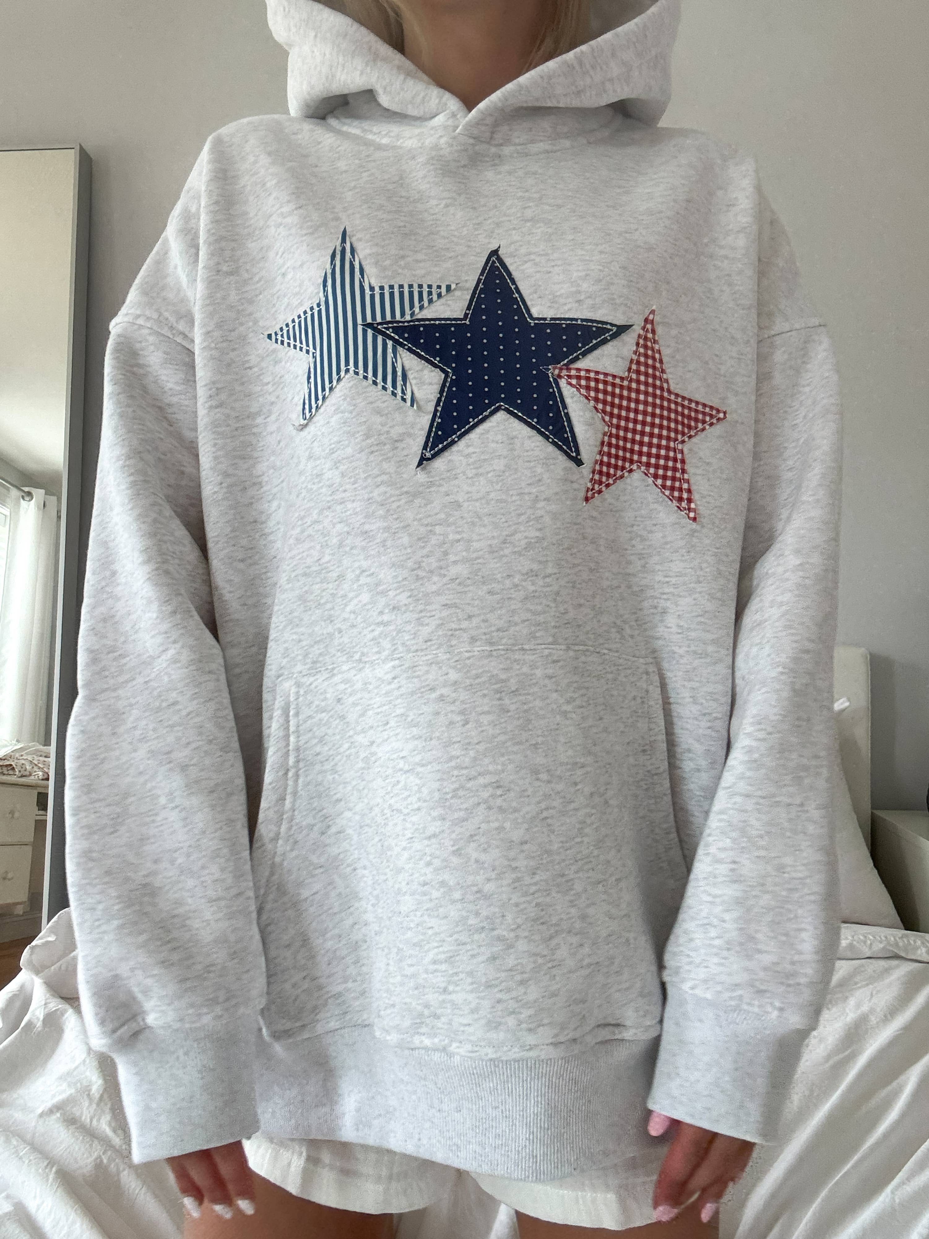 Gray Star Embroidered Hoodie