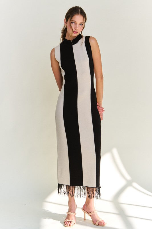 Black Sleeveless Colorblock Midi Dress