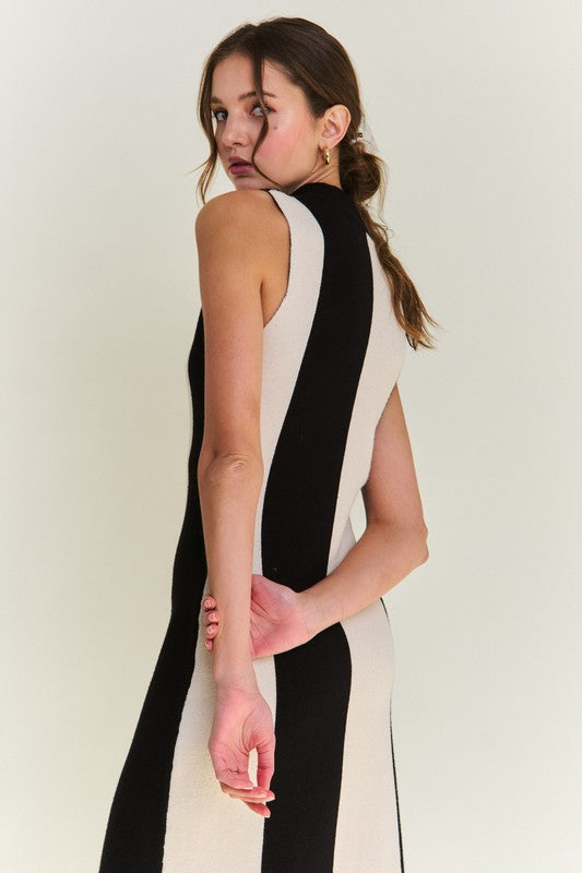 Black Sleeveless Colorblock Midi Dress