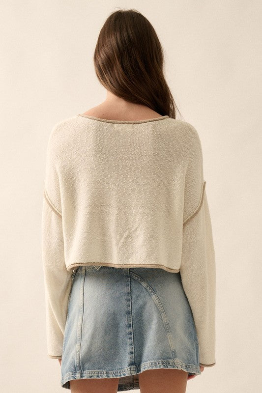 Cream Loose Knit Seam Crop Sweater